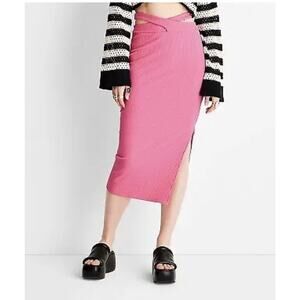 Future Collective Alani Noelle Cross Waist Rib-Knit Midi Skirt Pink Women’s XS
